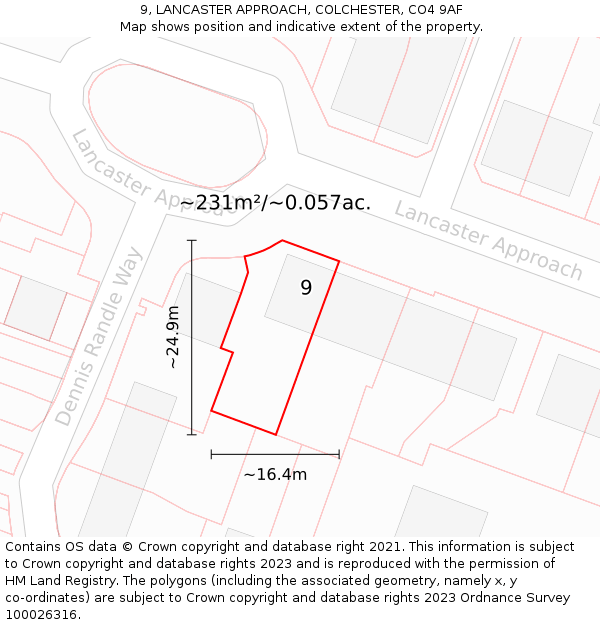 9, LANCASTER APPROACH, COLCHESTER, CO4 9AF: Plot and title map