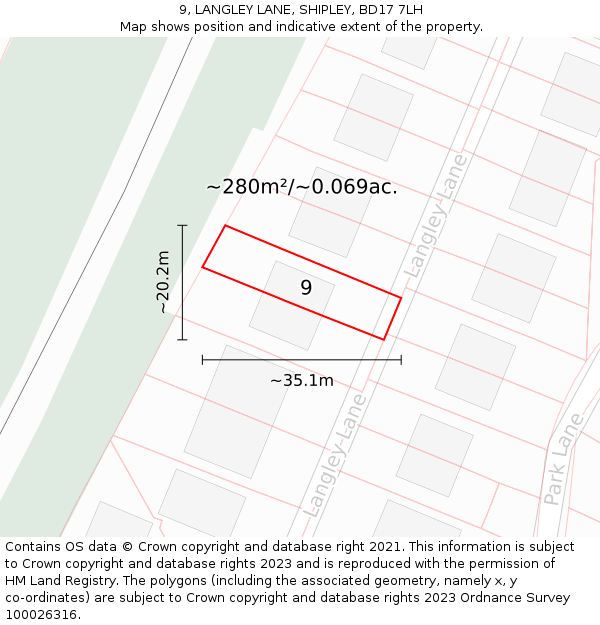 9, LANGLEY LANE, SHIPLEY, BD17 7LH: Plot and title map