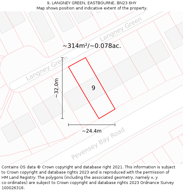 9, LANGNEY GREEN, EASTBOURNE, BN23 6HY: Plot and title map