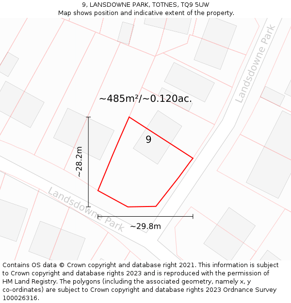 9, LANSDOWNE PARK, TOTNES, TQ9 5UW: Plot and title map