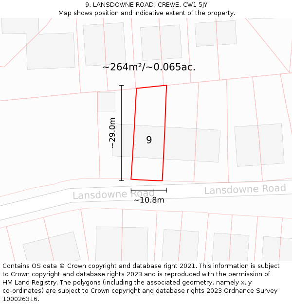 9, LANSDOWNE ROAD, CREWE, CW1 5JY: Plot and title map