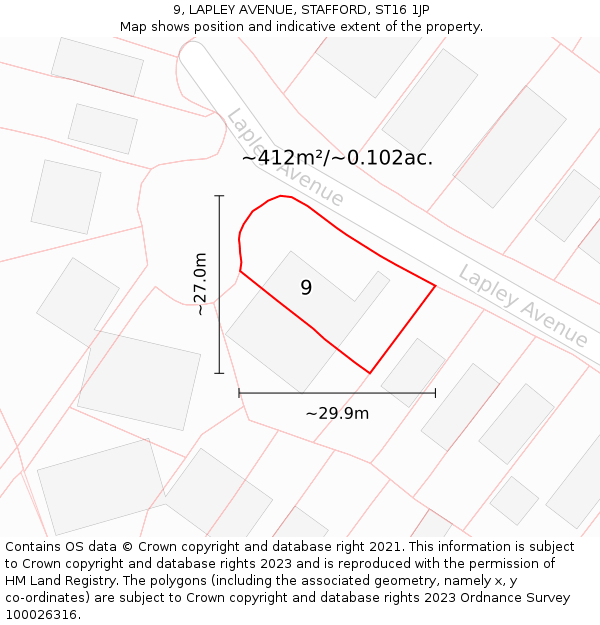 9, LAPLEY AVENUE, STAFFORD, ST16 1JP: Plot and title map