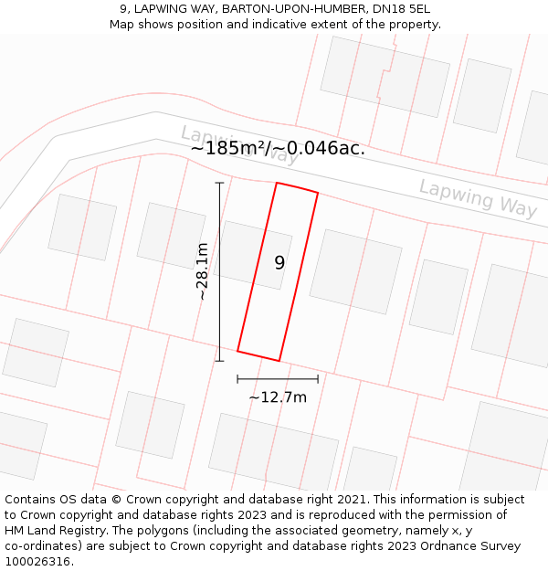 9, LAPWING WAY, BARTON-UPON-HUMBER, DN18 5EL: Plot and title map