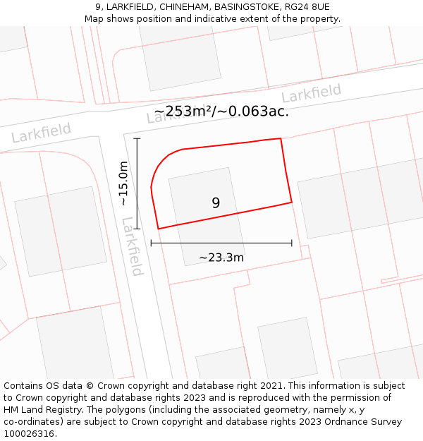 9, LARKFIELD, CHINEHAM, BASINGSTOKE, RG24 8UE: Plot and title map