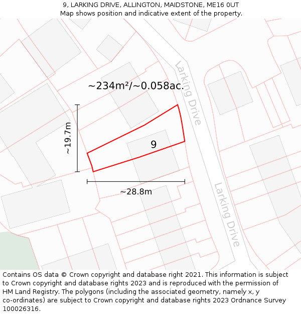 9, LARKING DRIVE, ALLINGTON, MAIDSTONE, ME16 0UT: Plot and title map