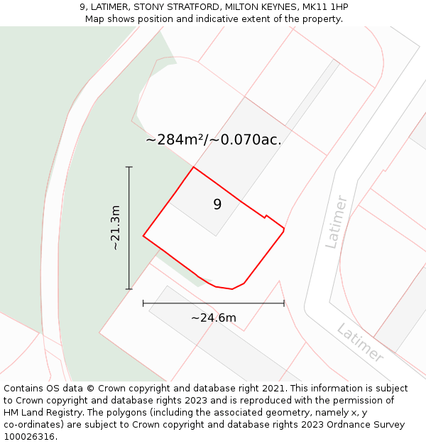 9, LATIMER, STONY STRATFORD, MILTON KEYNES, MK11 1HP: Plot and title map