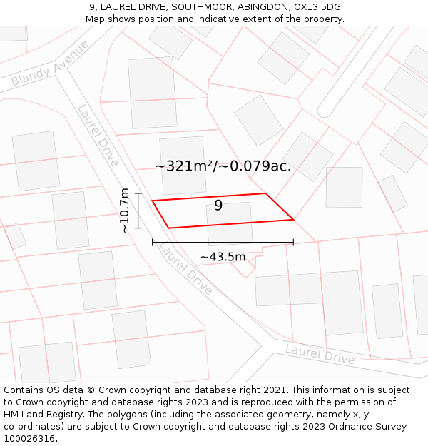 9, LAUREL DRIVE, SOUTHMOOR, ABINGDON, OX13 5DG: Plot and title map