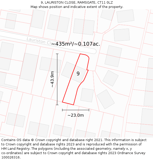 9, LAURISTON CLOSE, RAMSGATE, CT11 0LZ: Plot and title map