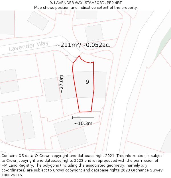 9, LAVENDER WAY, STAMFORD, PE9 4BT: Plot and title map