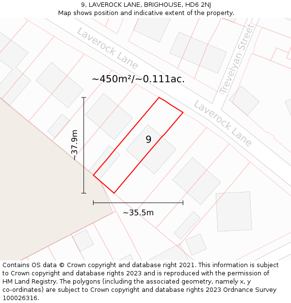 9, LAVEROCK LANE, BRIGHOUSE, HD6 2NJ: Plot and title map