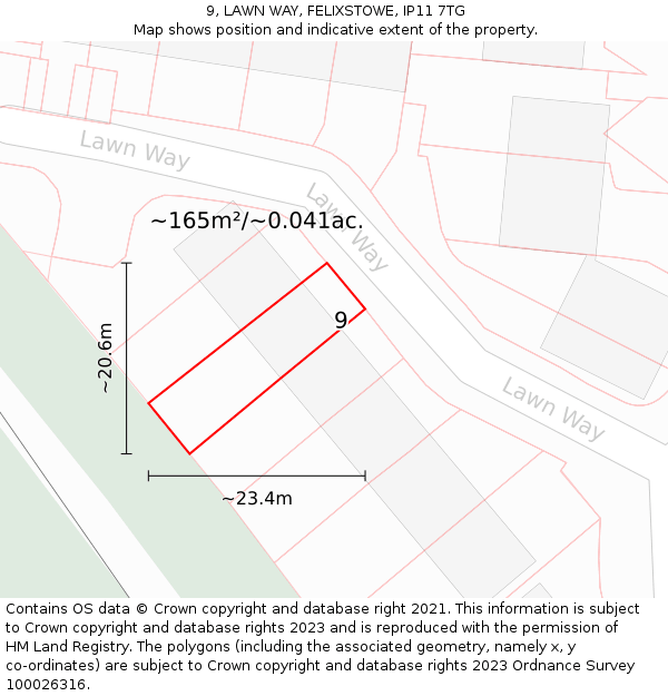 9, LAWN WAY, FELIXSTOWE, IP11 7TG: Plot and title map