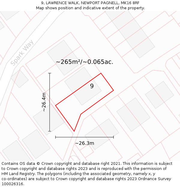 9, LAWRENCE WALK, NEWPORT PAGNELL, MK16 8RF: Plot and title map