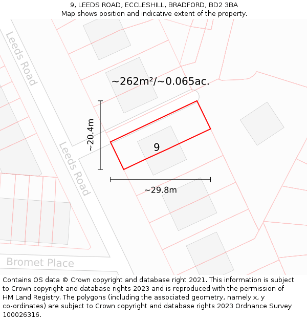 9, LEEDS ROAD, ECCLESHILL, BRADFORD, BD2 3BA: Plot and title map