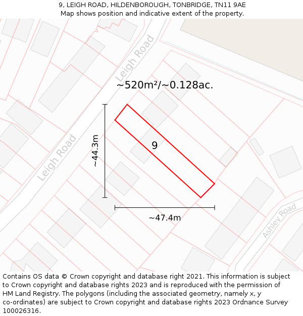 9, LEIGH ROAD, HILDENBOROUGH, TONBRIDGE, TN11 9AE: Plot and title map