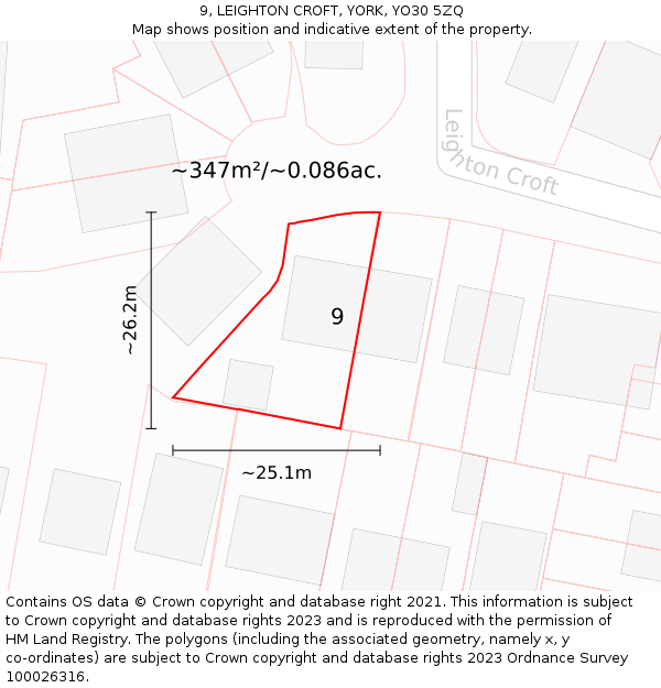 9, LEIGHTON CROFT, YORK, YO30 5ZQ: Plot and title map