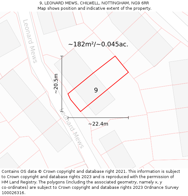 9, LEONARD MEWS, CHILWELL, NOTTINGHAM, NG9 6RR: Plot and title map