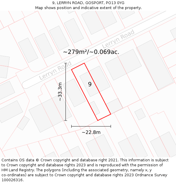 9, LERRYN ROAD, GOSPORT, PO13 0YG: Plot and title map
