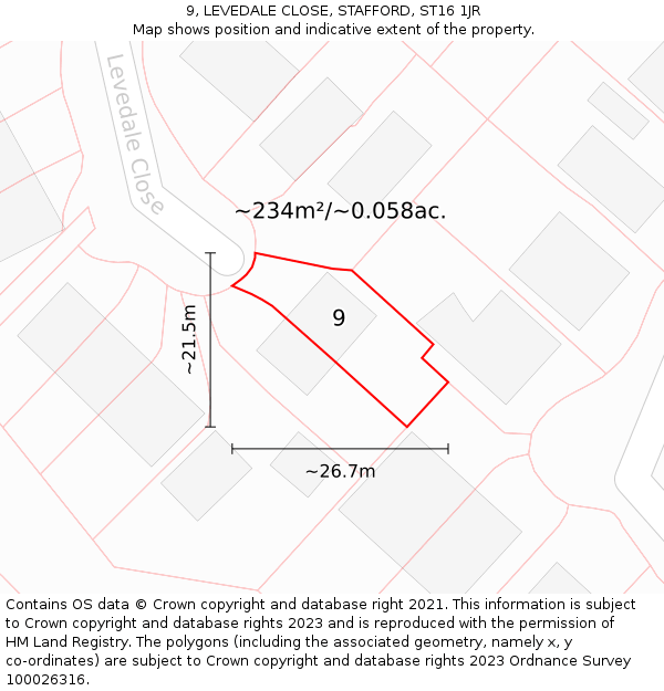 9, LEVEDALE CLOSE, STAFFORD, ST16 1JR: Plot and title map