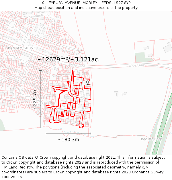 9, LEYBURN AVENUE, MORLEY, LEEDS, LS27 8YP: Plot and title map