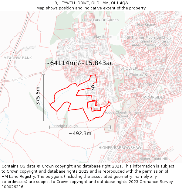 9, LEYWELL DRIVE, OLDHAM, OL1 4QA: Plot and title map