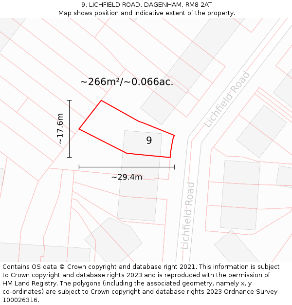 9, LICHFIELD ROAD, DAGENHAM, RM8 2AT: Plot and title map