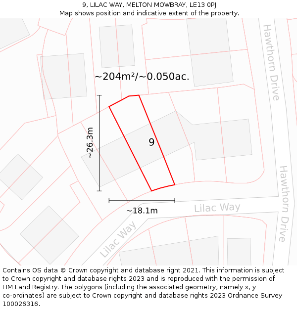 9, LILAC WAY, MELTON MOWBRAY, LE13 0PJ: Plot and title map