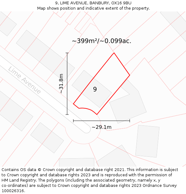 9, LIME AVENUE, BANBURY, OX16 9BU: Plot and title map