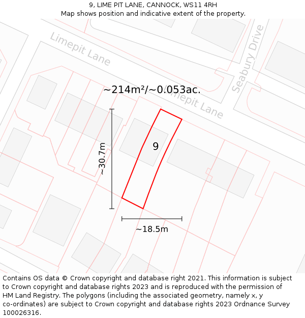 9, LIME PIT LANE, CANNOCK, WS11 4RH: Plot and title map