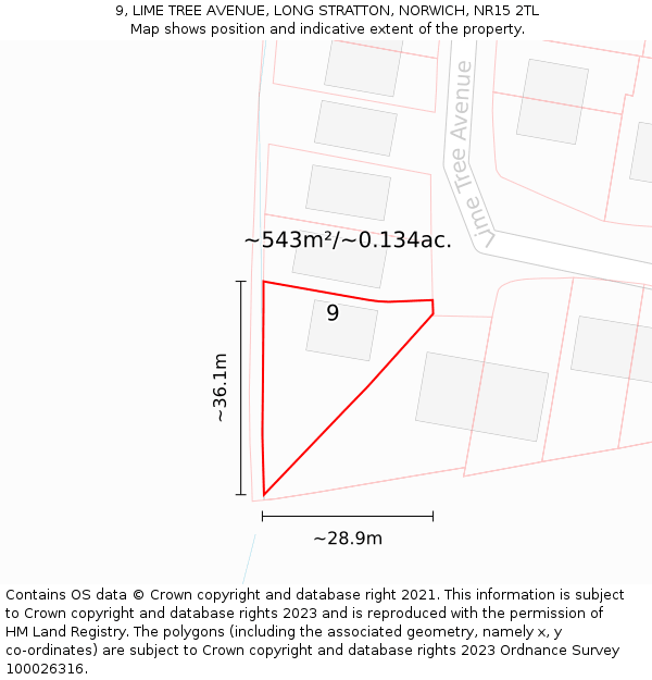 9, LIME TREE AVENUE, LONG STRATTON, NORWICH, NR15 2TL: Plot and title map