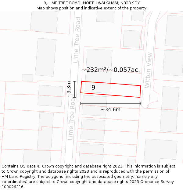 9, LIME TREE ROAD, NORTH WALSHAM, NR28 9DY: Plot and title map