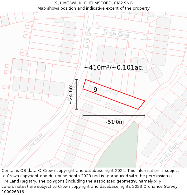 9, LIME WALK, CHELMSFORD, CM2 9NG: Plot and title map