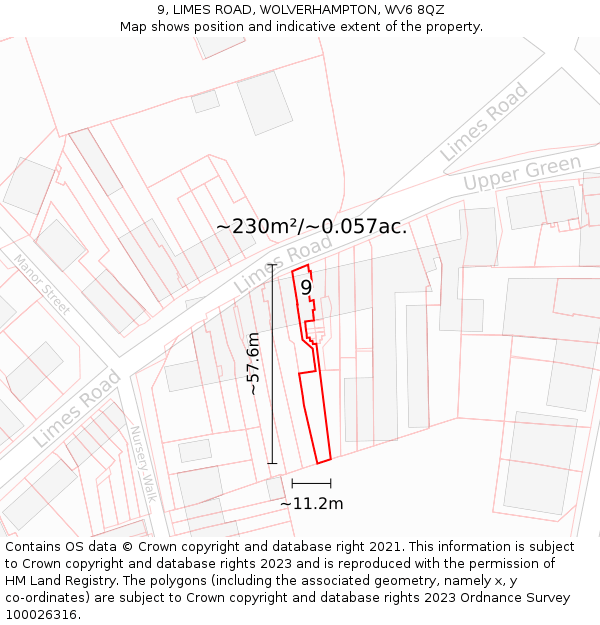 9, LIMES ROAD, WOLVERHAMPTON, WV6 8QZ: Plot and title map