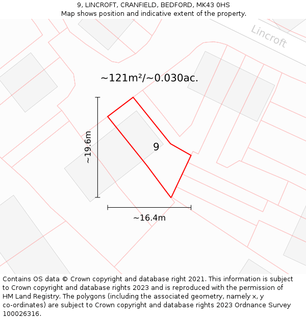 9, LINCROFT, CRANFIELD, BEDFORD, MK43 0HS: Plot and title map