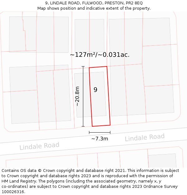 9, LINDALE ROAD, FULWOOD, PRESTON, PR2 8EQ: Plot and title map