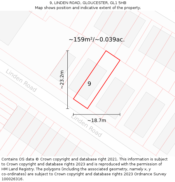 9, LINDEN ROAD, GLOUCESTER, GL1 5HB: Plot and title map