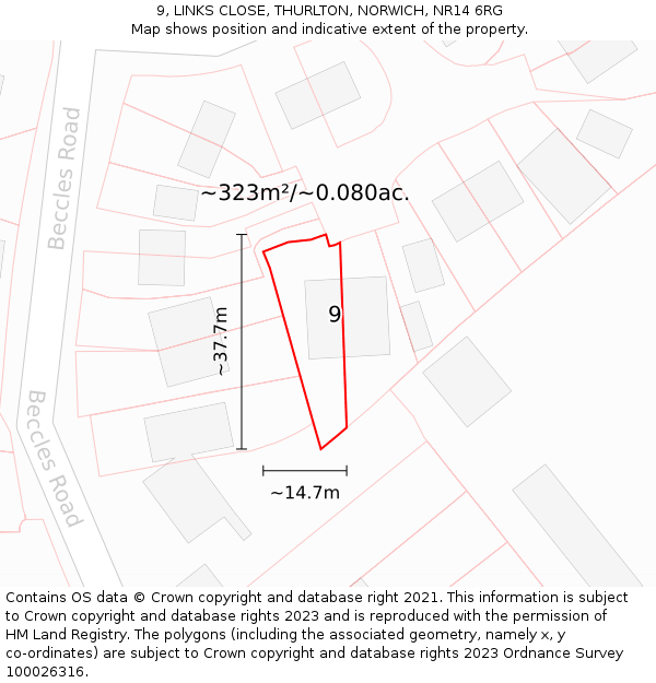 9, LINKS CLOSE, THURLTON, NORWICH, NR14 6RG: Plot and title map