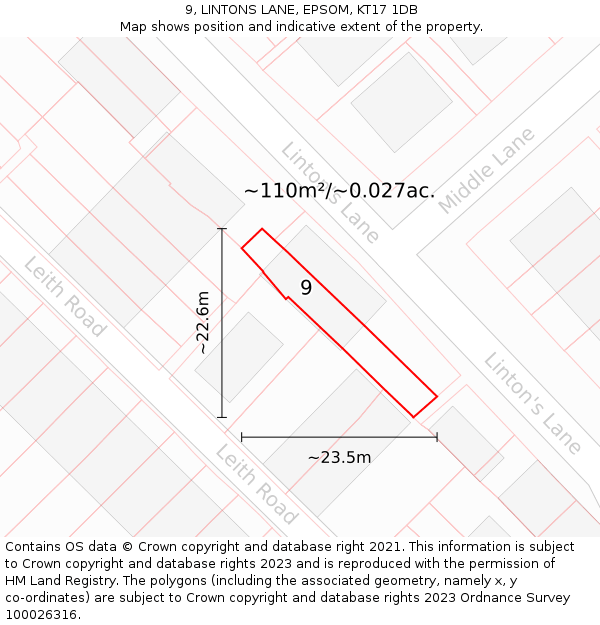 9, LINTONS LANE, EPSOM, KT17 1DB: Plot and title map