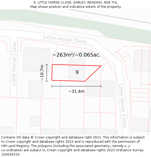 9, LITTLE HORSE CLOSE, EARLEY, READING, RG6 7HL: Plot and title map