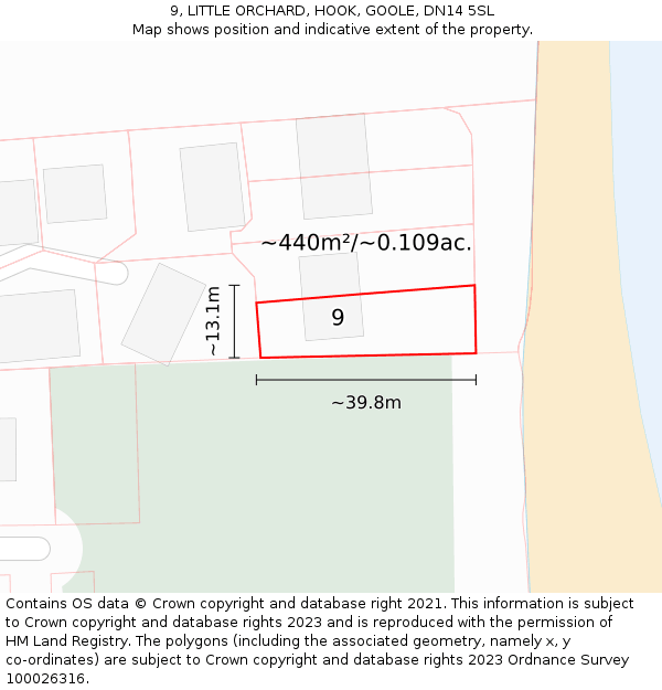 9, LITTLE ORCHARD, HOOK, GOOLE, DN14 5SL: Plot and title map