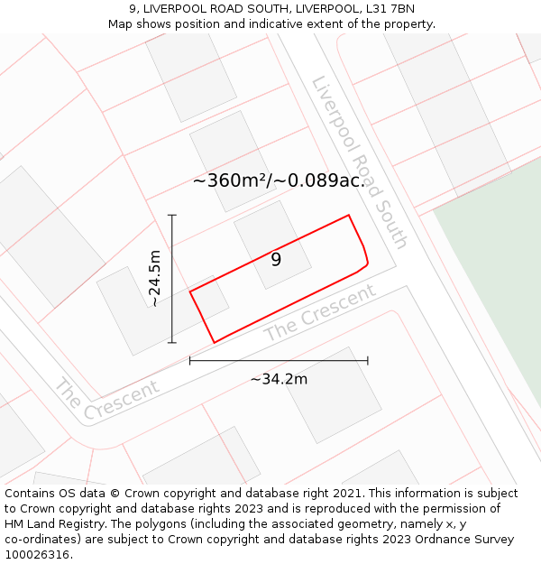 9, LIVERPOOL ROAD SOUTH, LIVERPOOL, L31 7BN: Plot and title map