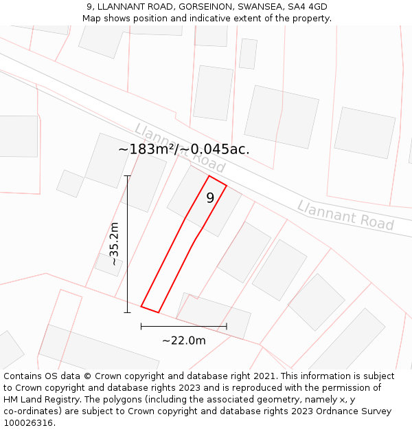 9, LLANNANT ROAD, GORSEINON, SWANSEA, SA4 4GD: Plot and title map