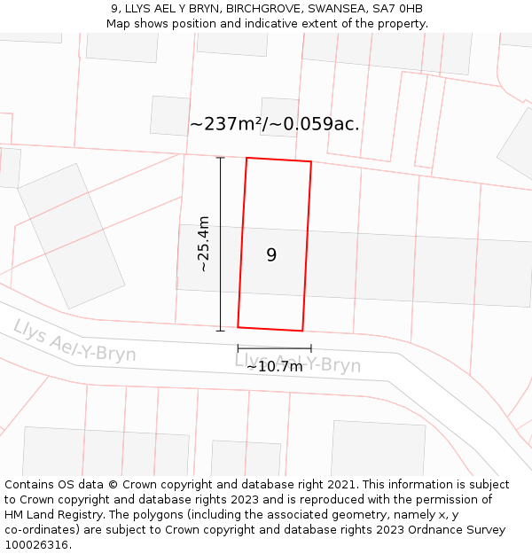 9, LLYS AEL Y BRYN, BIRCHGROVE, SWANSEA, SA7 0HB: Plot and title map