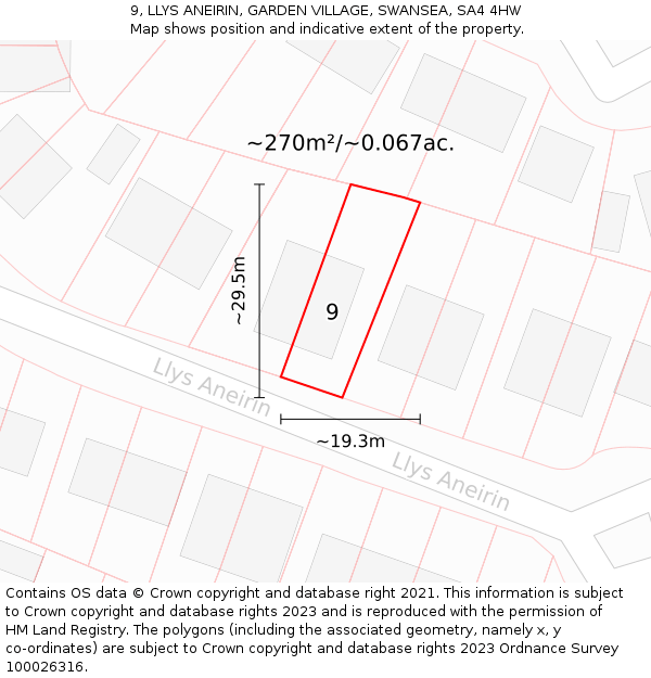 9, LLYS ANEIRIN, GARDEN VILLAGE, SWANSEA, SA4 4HW: Plot and title map