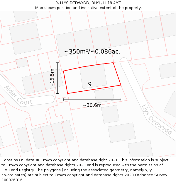 9, LLYS DEDWYDD, RHYL, LL18 4AZ: Plot and title map