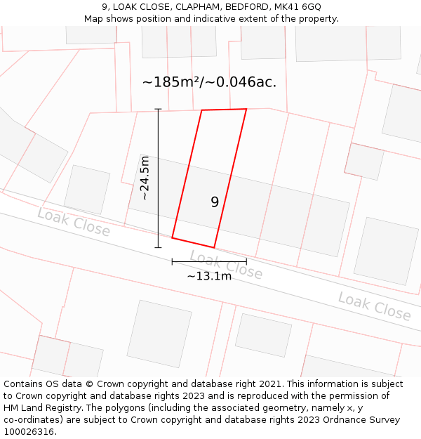 9, LOAK CLOSE, CLAPHAM, BEDFORD, MK41 6GQ: Plot and title map