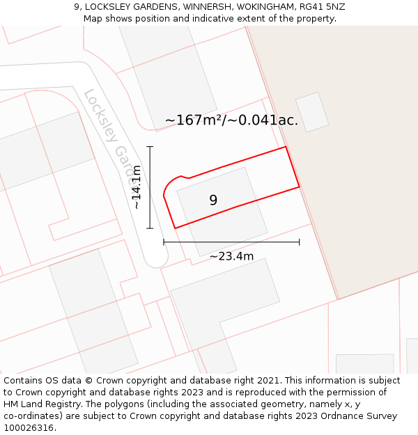 9, LOCKSLEY GARDENS, WINNERSH, WOKINGHAM, RG41 5NZ: Plot and title map