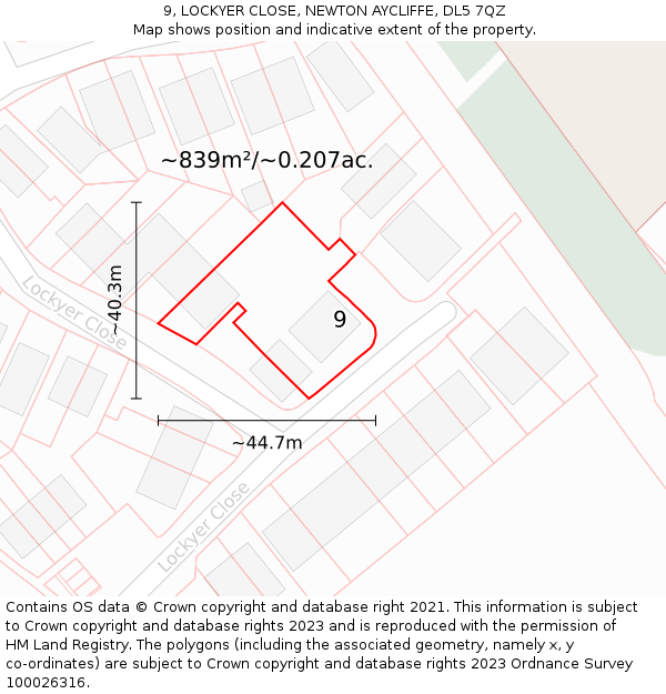 9, LOCKYER CLOSE, NEWTON AYCLIFFE, DL5 7QZ: Plot and title map