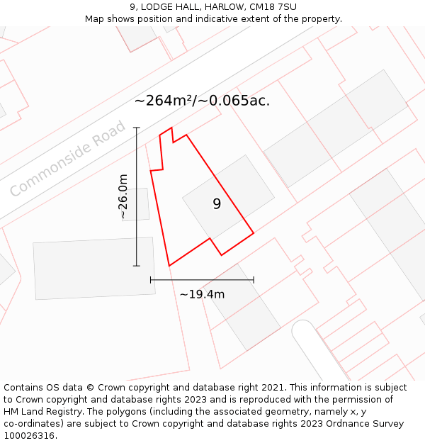 9, LODGE HALL, HARLOW, CM18 7SU: Plot and title map