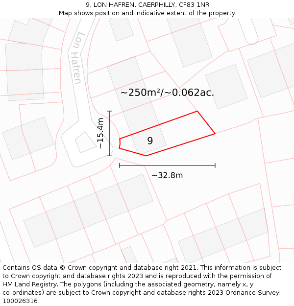 9, LON HAFREN, CAERPHILLY, CF83 1NR: Plot and title map