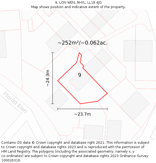 9, LON WEN, RHYL, LL18 4JG: Plot and title map